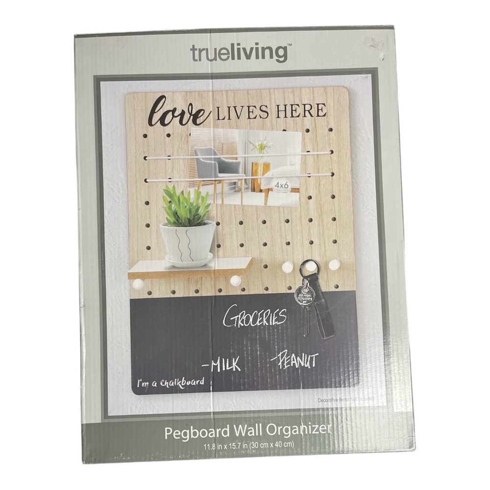 Trueliving Love Lives Here Peg Board Wall Organizer W/ Chalk Board 11.8x15.7 NEW